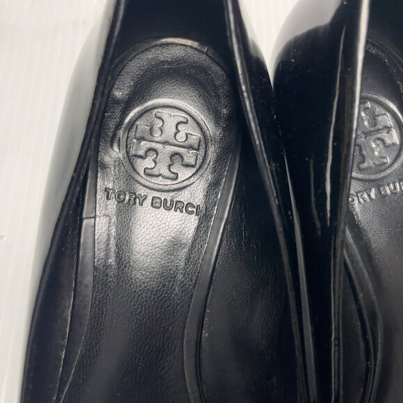 TORY BURCH Annelise Balletcore Preppy Black Patent Leather Wedge Heels - Picture 8 of 12